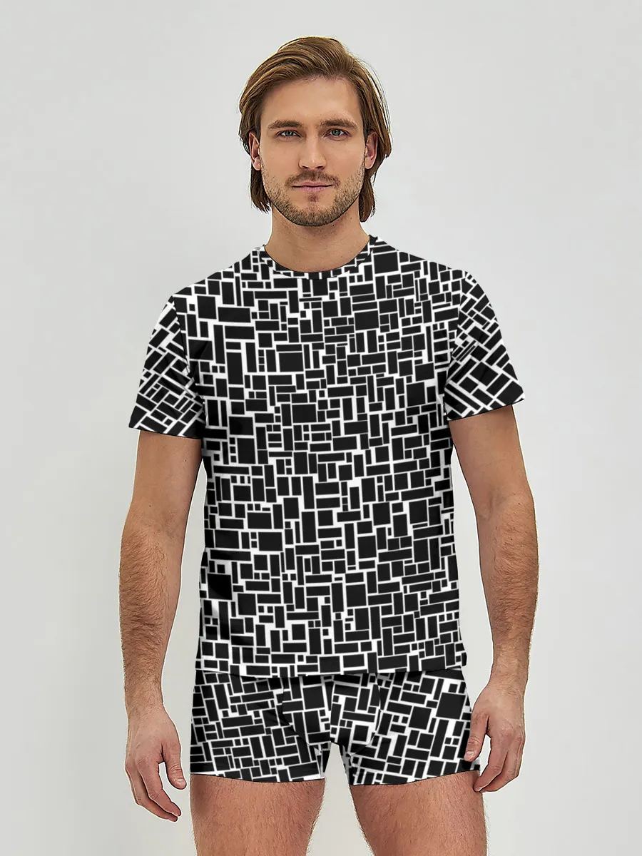 Мужские трусы с футболкой / Геометрия ЧБ.Black & white