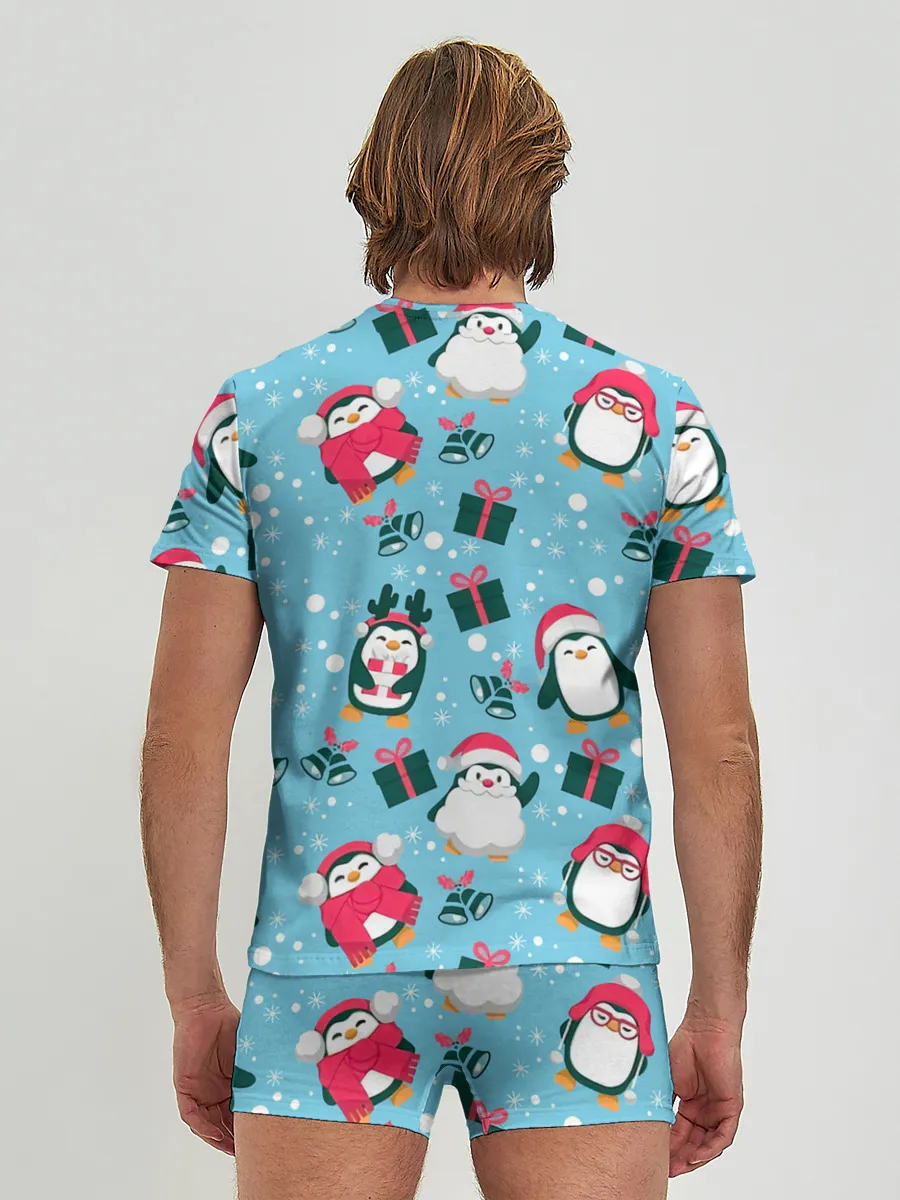 Мужские трусы с футболкой / Новогодние Пингвины