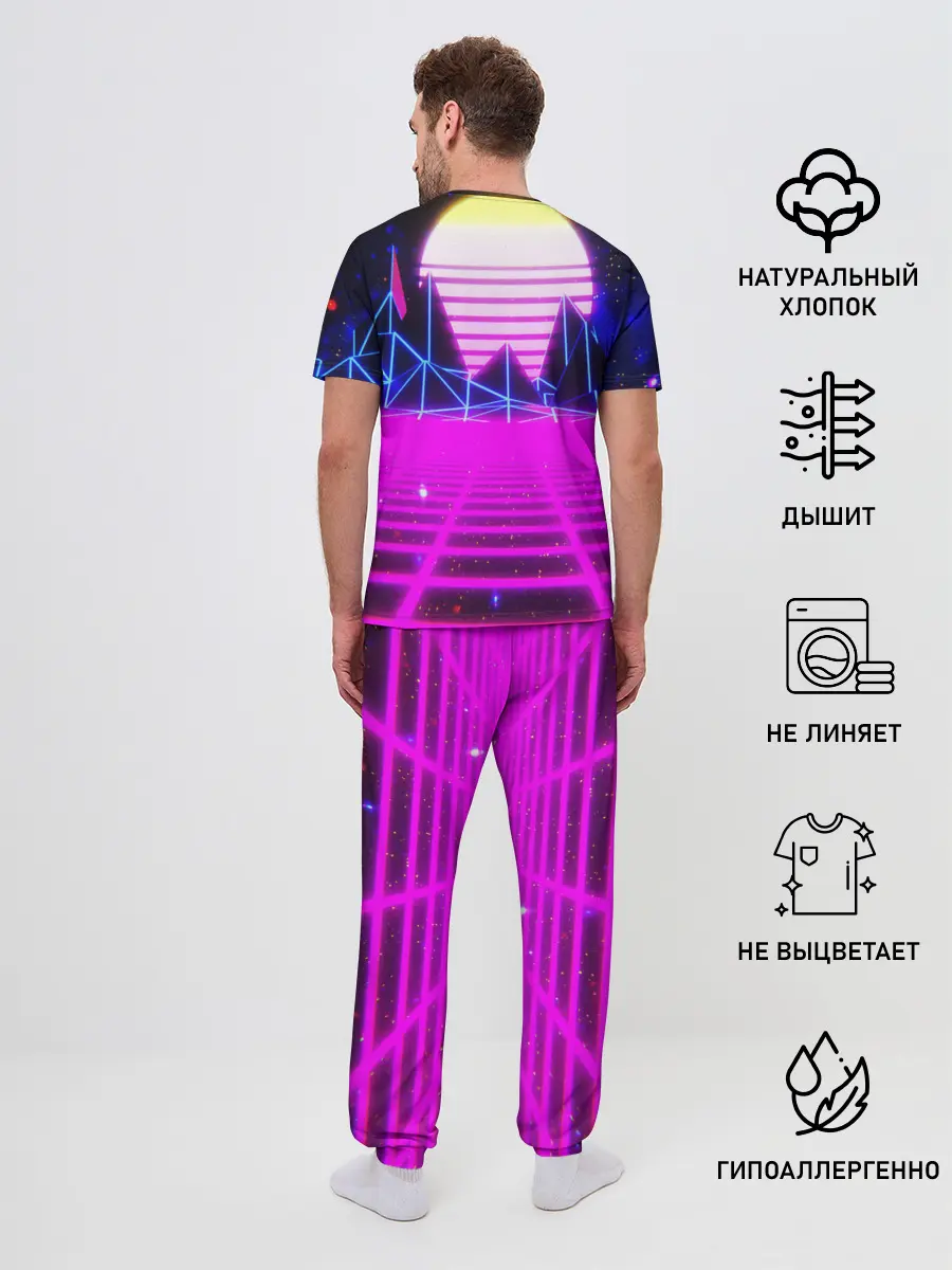 Мужская пижама с брюками / Ретро Стиль неон
