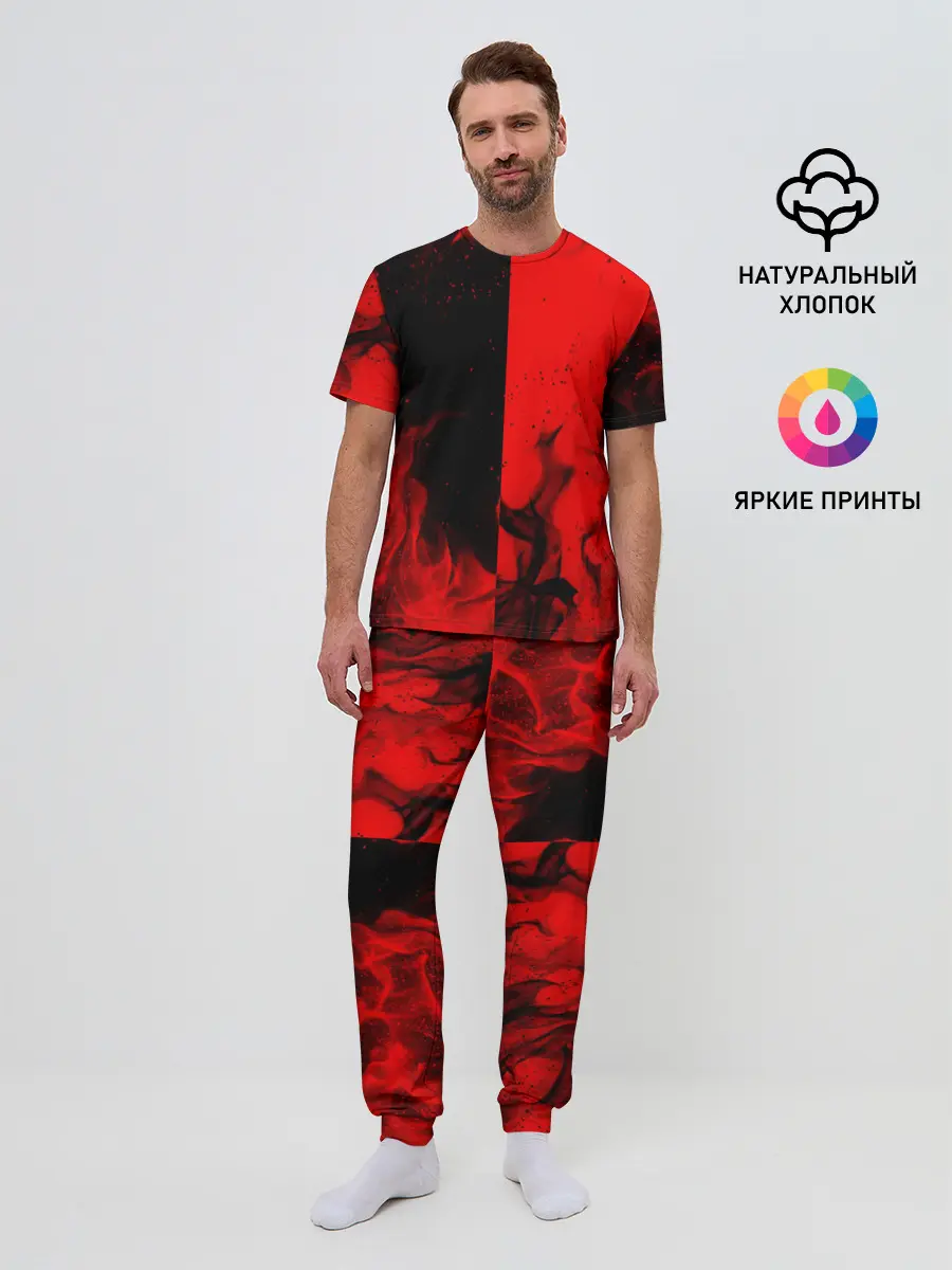 Мужская пижама с брюками / BLACK RED FIRE