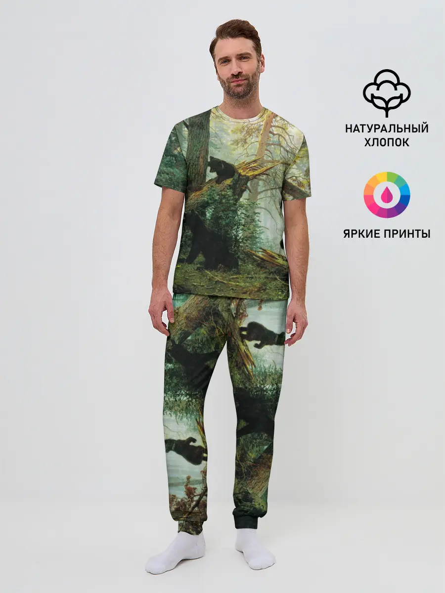 Мужская пижама с брюками / Утро в сосновом лесу
