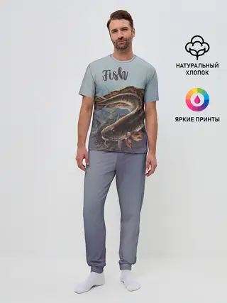 Мужская пижама с брюками / Fish