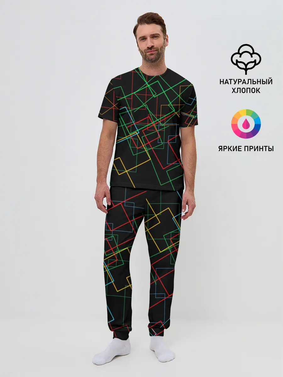 Мужская пижама с брюками / Линейная Абстракция
