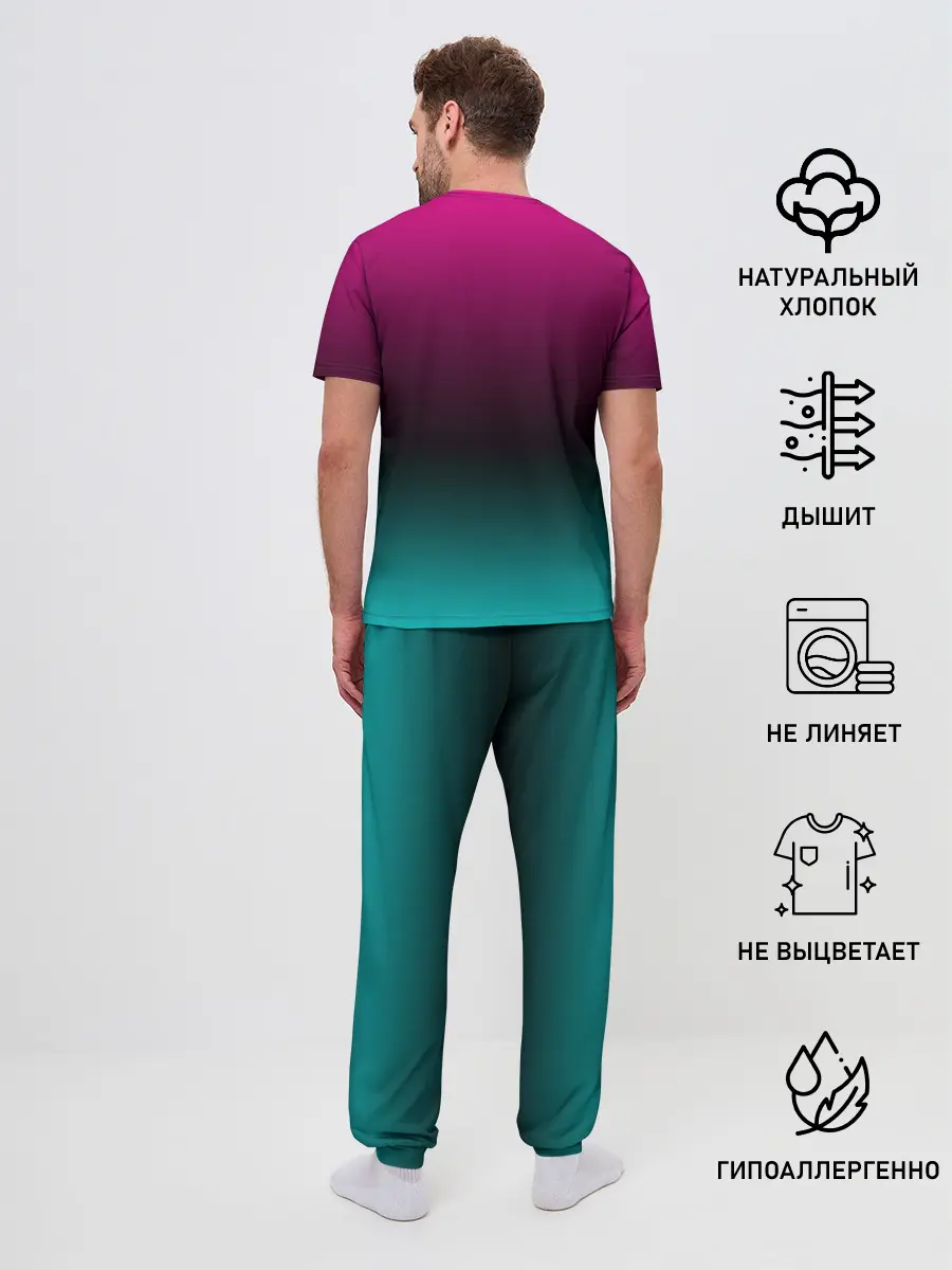 Мужская пижама с брюками / РЕТРО ЕДИНОРОГ НЕОН