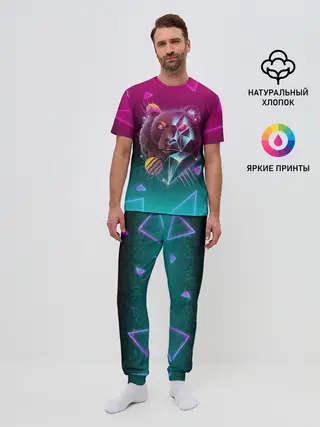 Мужская пижама с брюками / RETRO CYBER BEAR NEON
