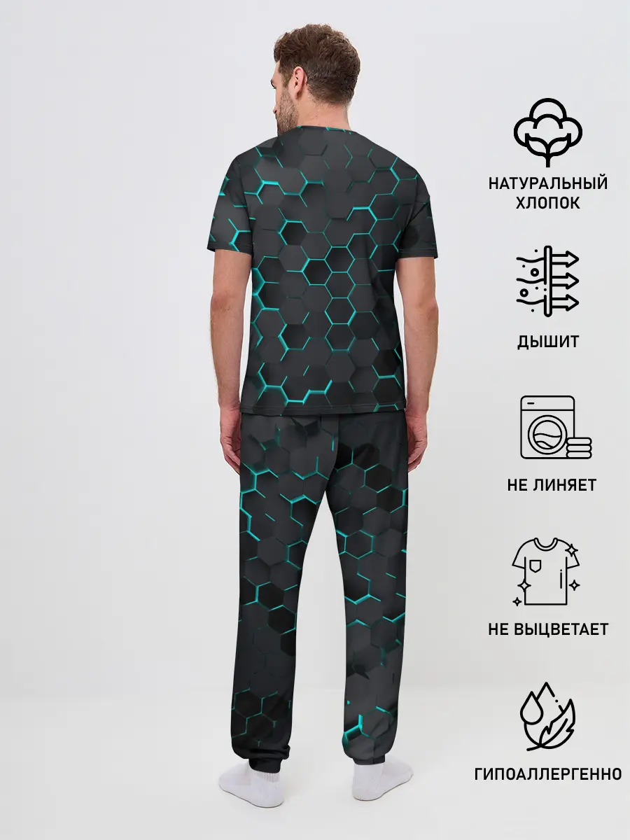 Мужская пижама с брюками / 3D соты BLUE