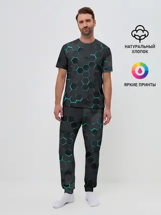 Мужская пижама с брюками / 3D соты BLUE