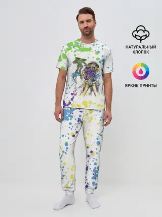 Мужская пижама с брюками / Jojo зеленые пятна