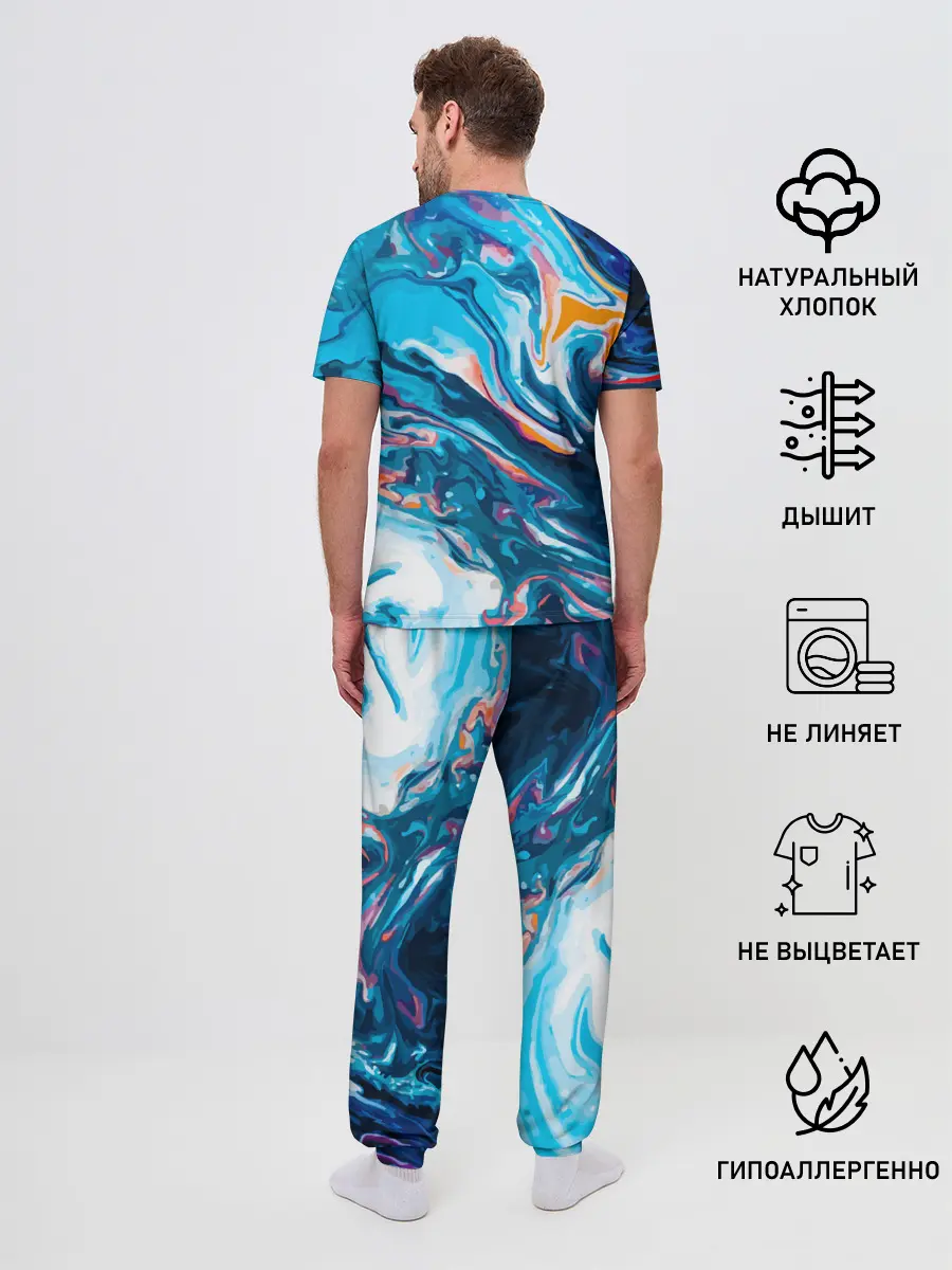 Мужская пижама с брюками / Волны красок