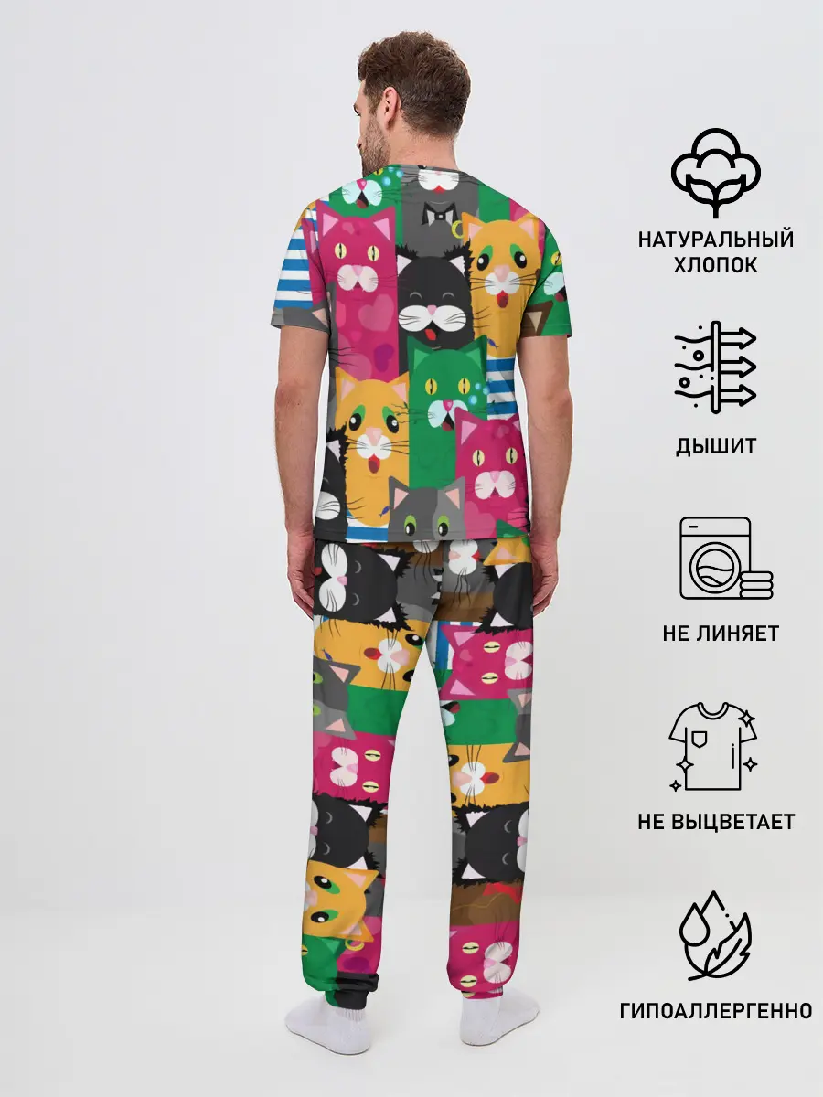 Мужская пижама с брюками / Голодные котики.