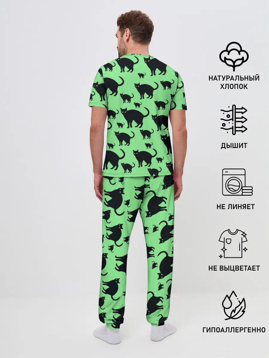 Мужская пижама с брюками / Кошки черные