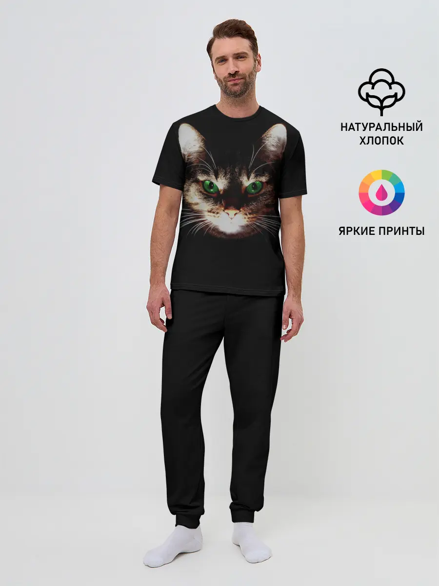 Мужская пижама с брюками / Зеленоглазый кот