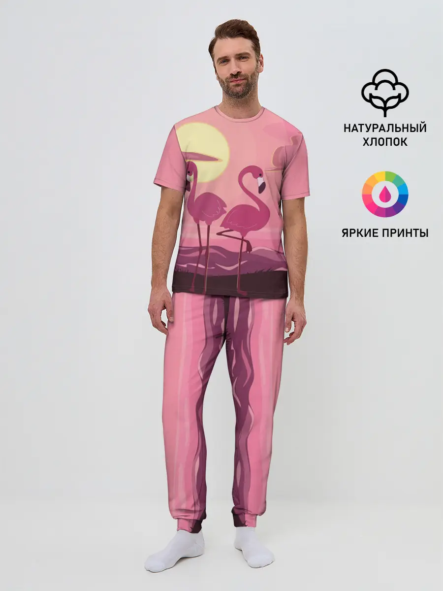 Мужская пижама с брюками / фламинго