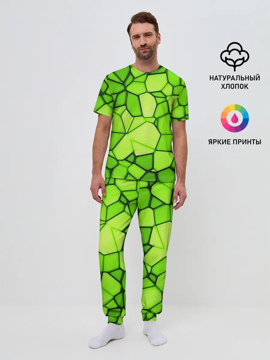 Мужская пижама с брюками / Зеленая мозаика