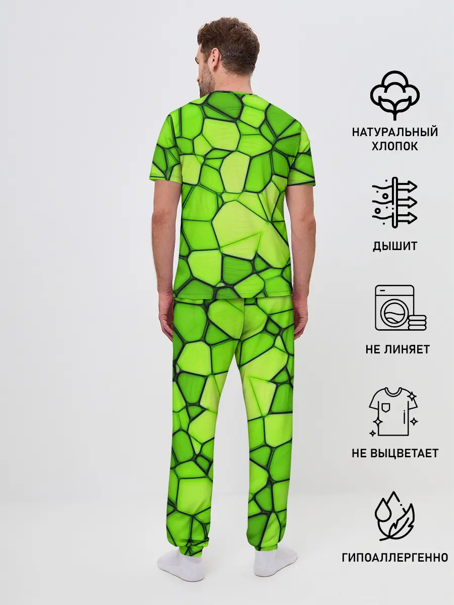 Мужская пижама с брюками / Зеленая мозаика