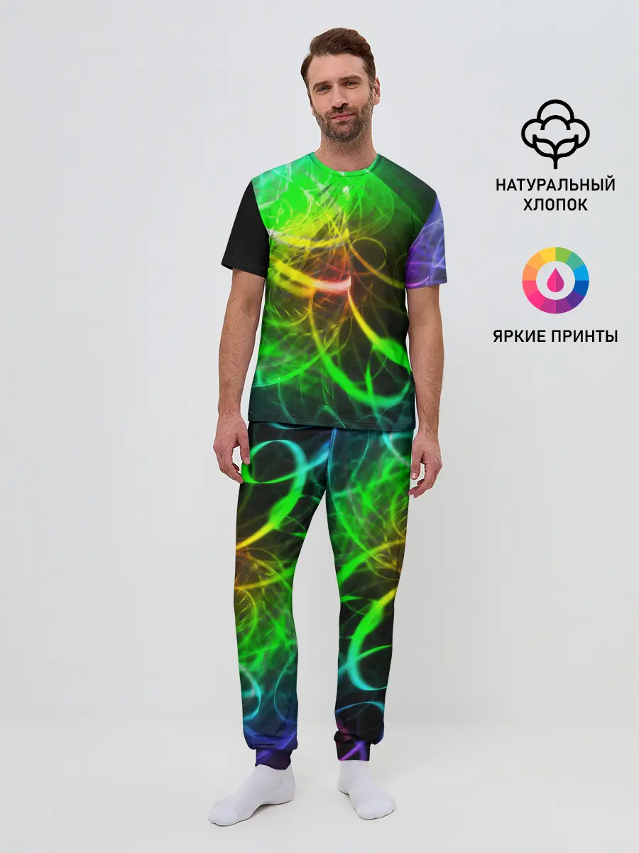 Мужская пижама с брюками / ЗЕЛЕНЫЙ НЕОН