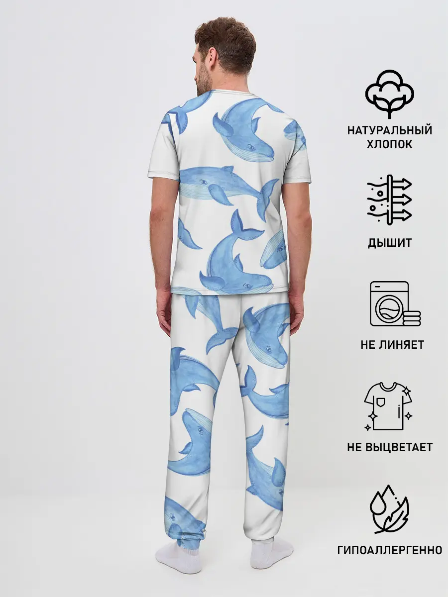 Мужская пижама с брюками / Косяк китов