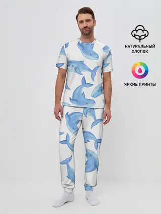 Мужская пижама с брюками / Косяк китов