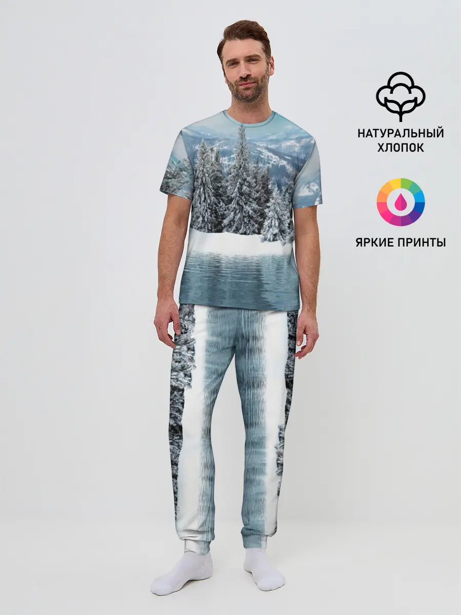 Мужская пижама с брюками / Зимний лес