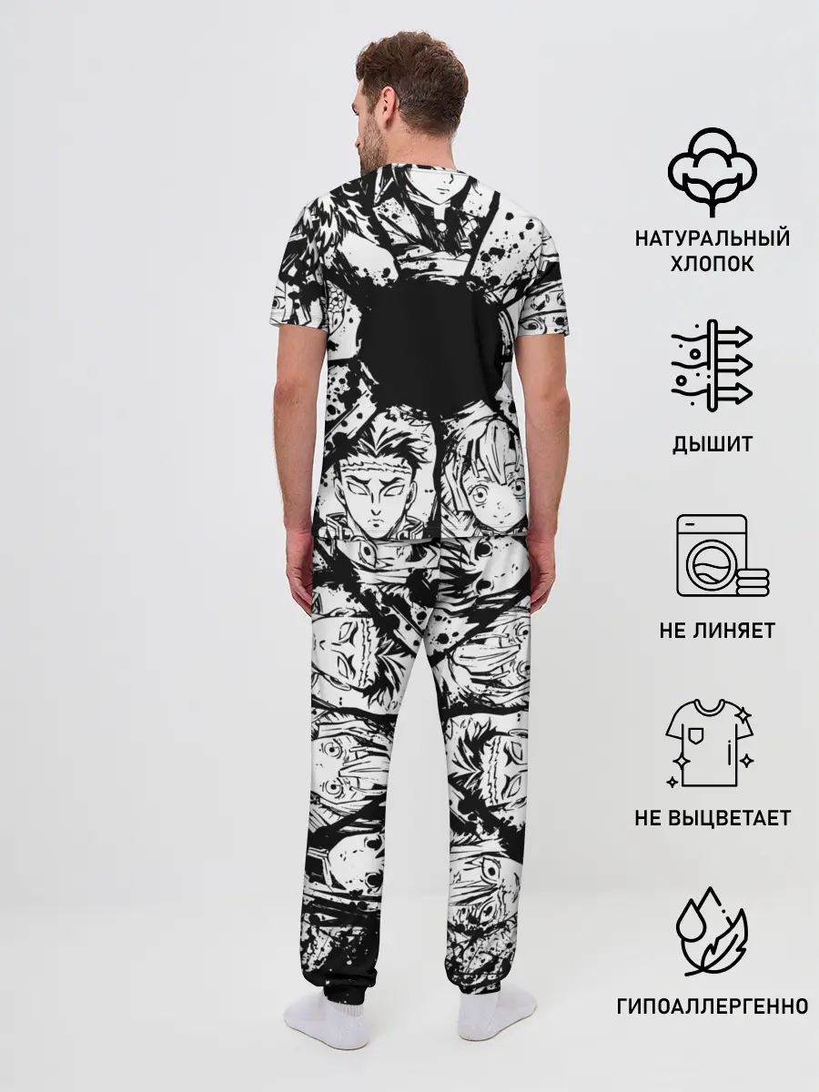 Мужская пижама с брюками / Kimetsu no yaiba чернобелый коллаж