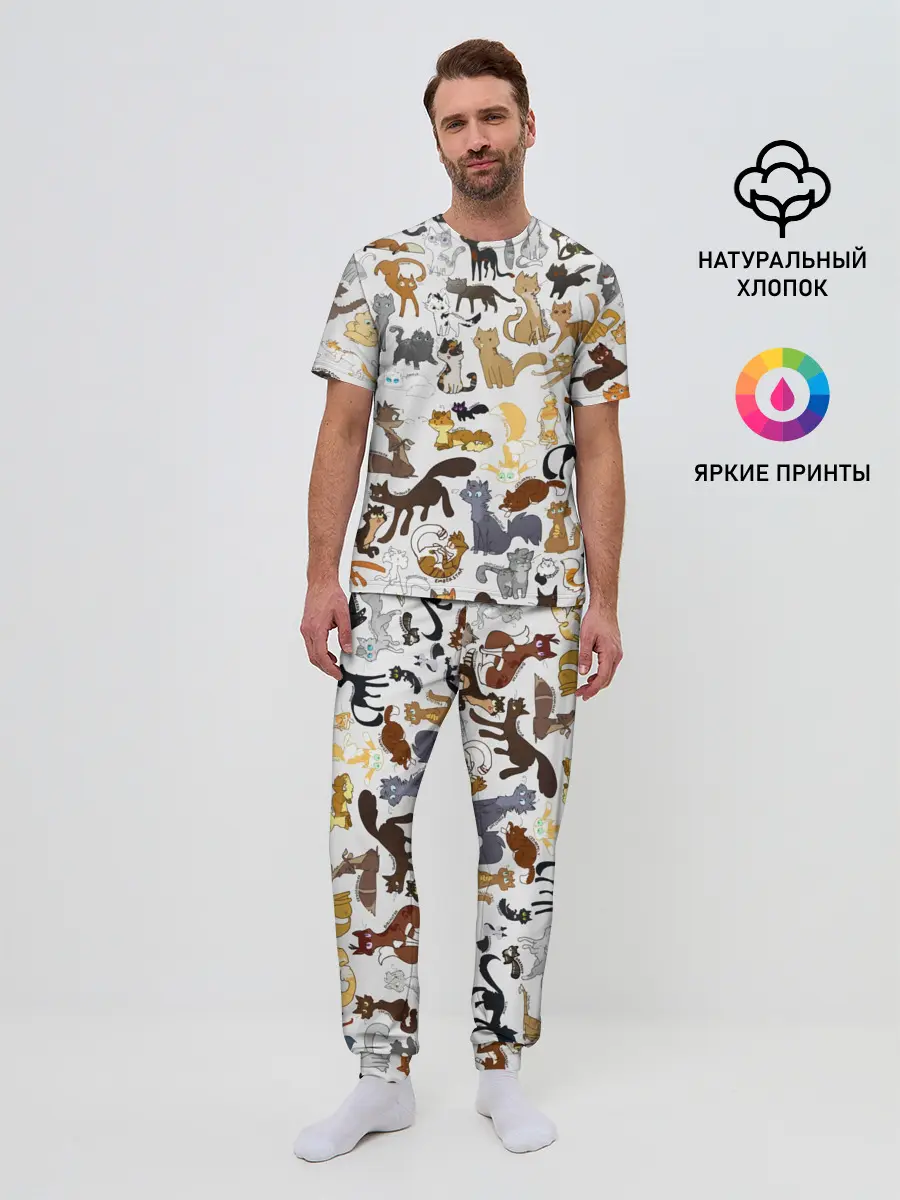 Мужская пижама с брюками / Котоколлаж 01