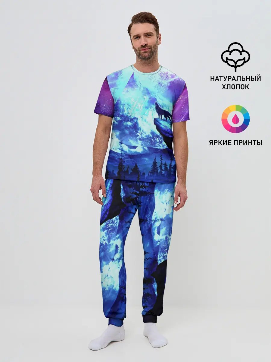 Мужская пижама с брюками / Ночь Волк Луна