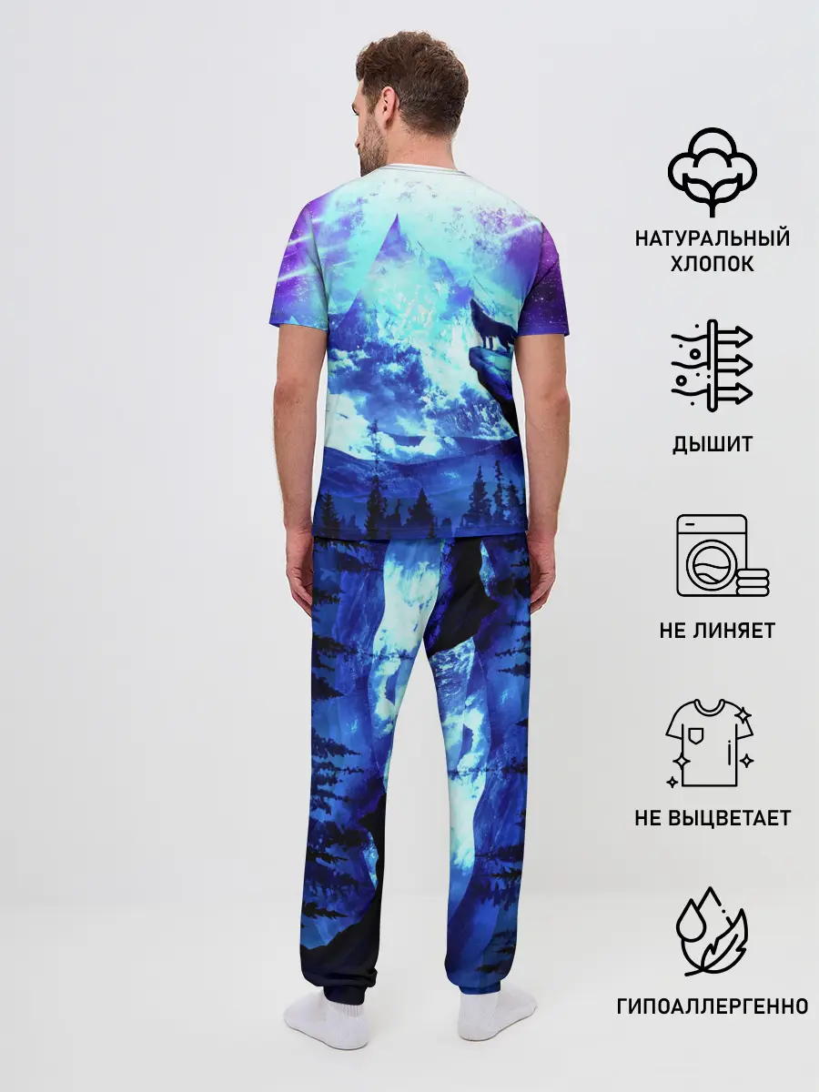 Мужская пижама с брюками / Ночь Волк Луна