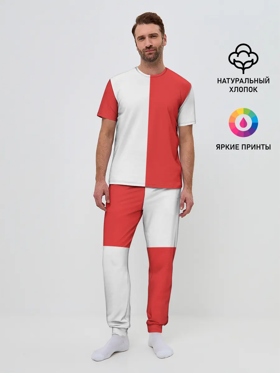 Мужская пижама с брюками / Красно-белая форма