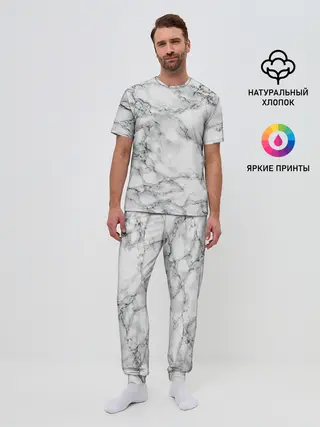 Мужская пижама с брюками / Мрамор