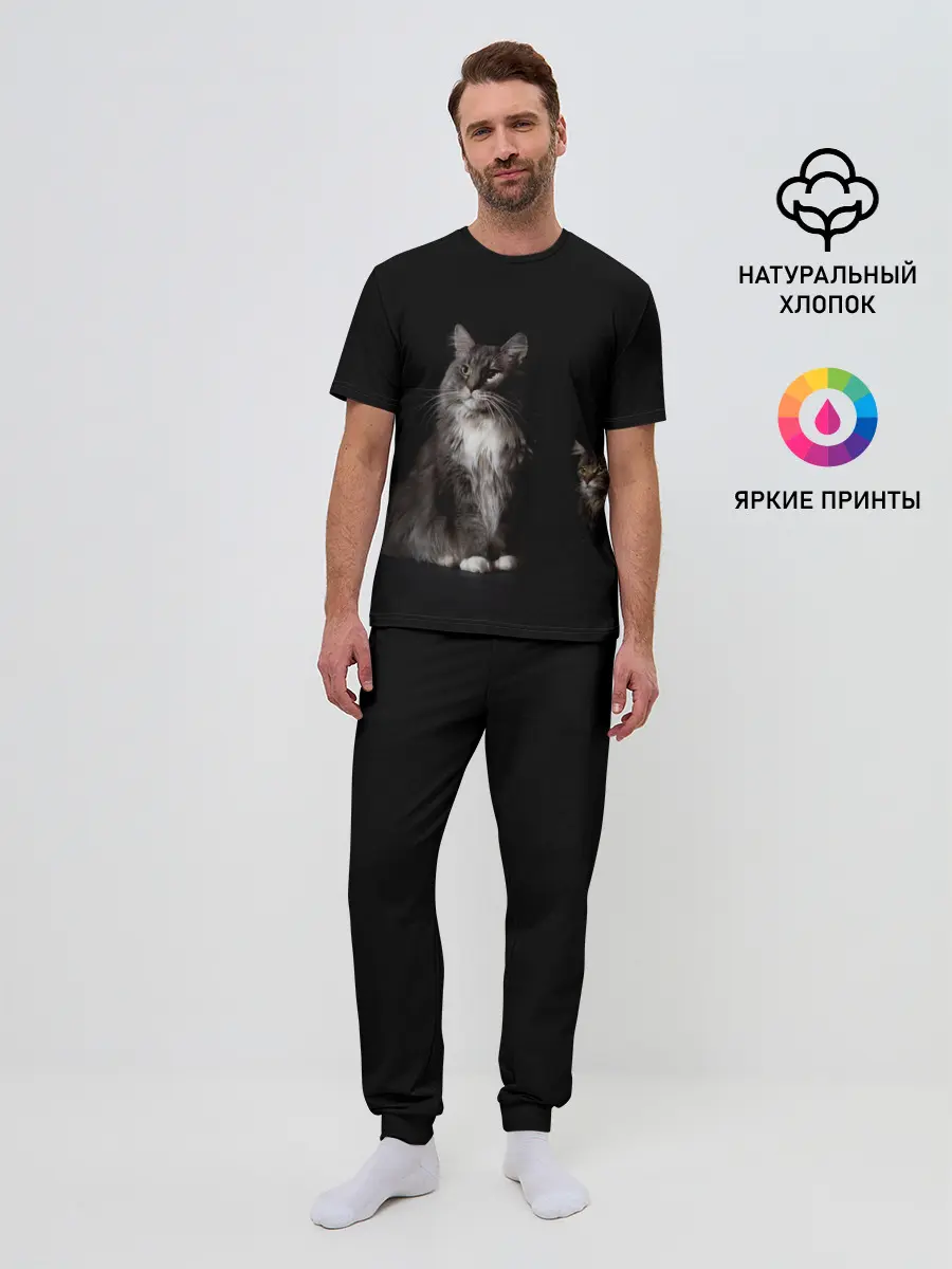 Мужская пижама с брюками / Котики