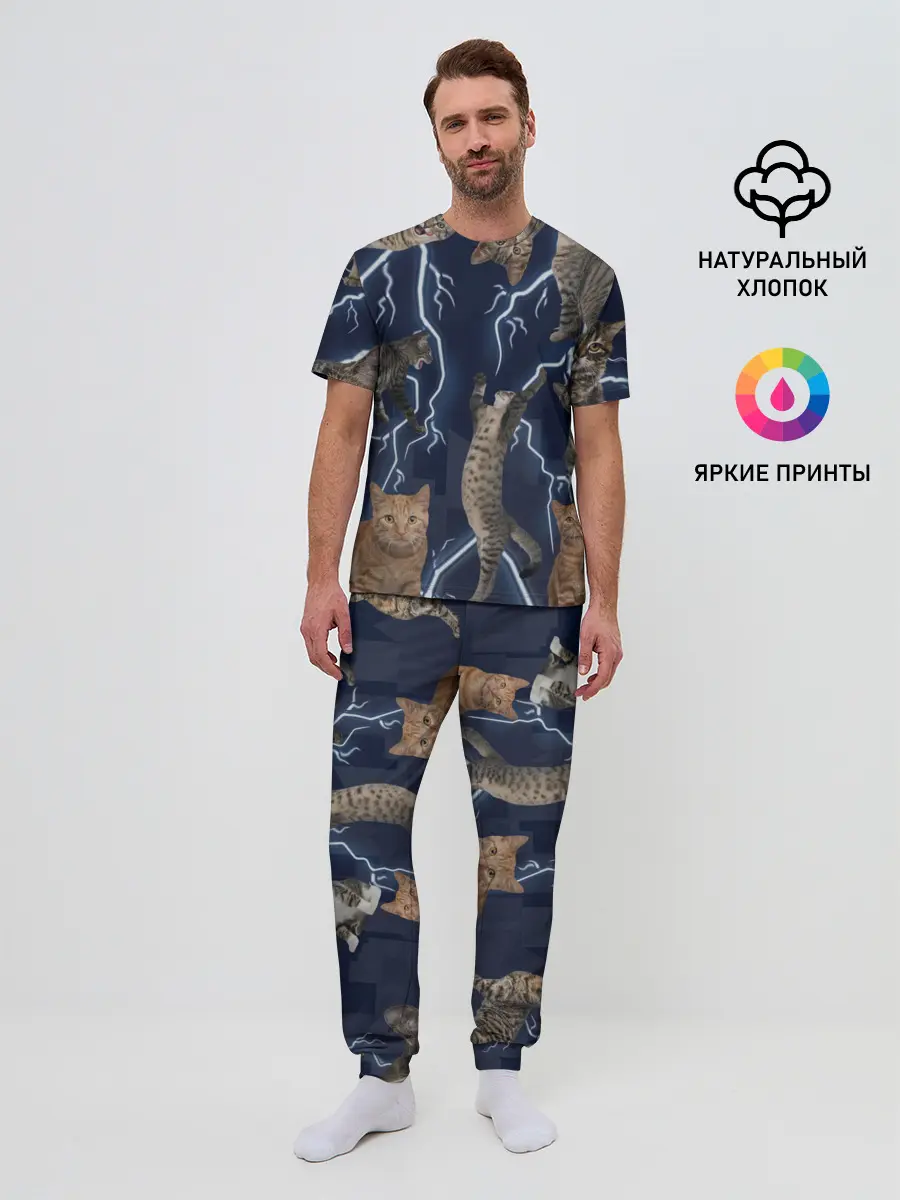 Мужская пижама с брюками / Коты