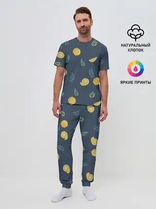 Мужская пижама с брюками / Лимонный узор