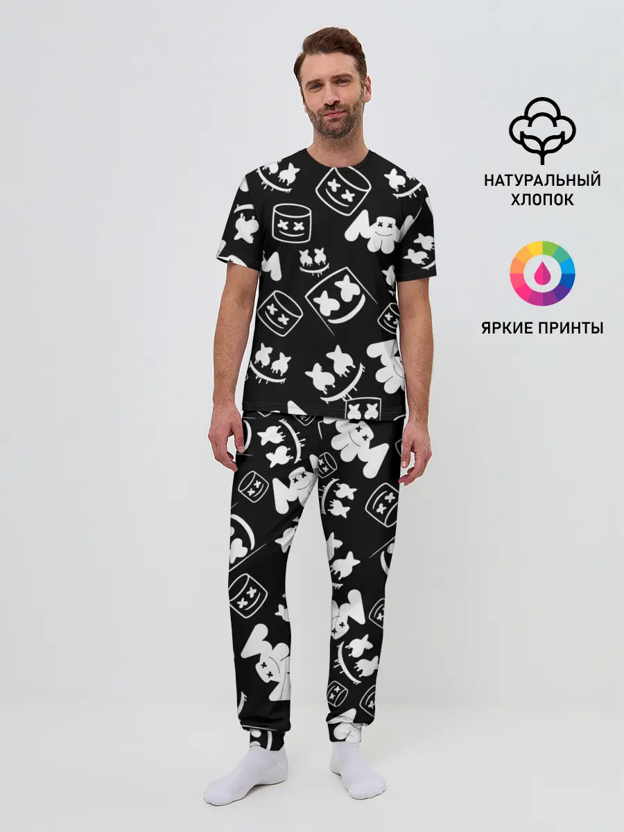 Мужская пижама с брюками / Marshmello ЧБ