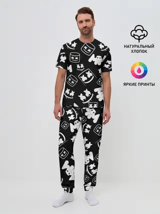 Мужская пижама с брюками / Marshmello ЧБ
