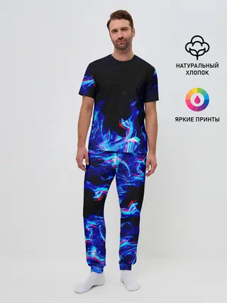 Мужская пижама с брюками / СИНИЙ ОГОНЬ ГЛИТЧ | BLUE FIRE GLITCH