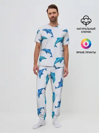 Мужская пижама с брюками / Рай для дельфина
