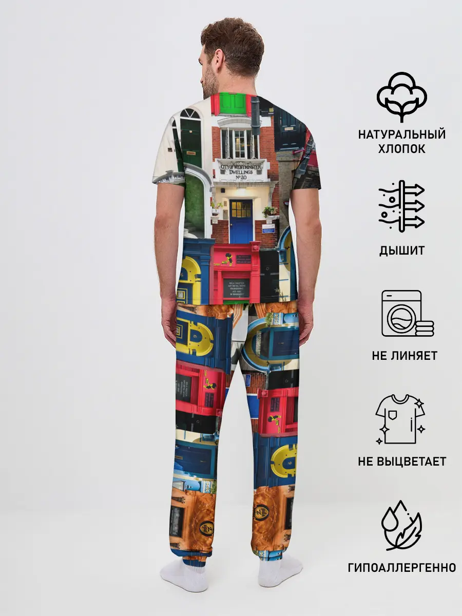 Мужская пижама с брюками / London doors цифровой коллаж