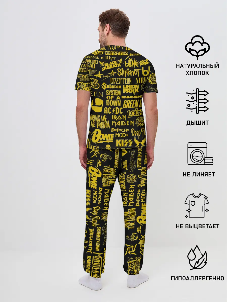 Мужская пижама с брюками / Логотипы рок групп GOLD