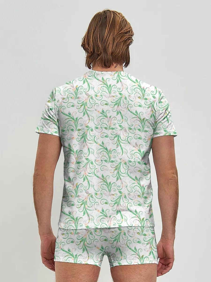 Мужские трусы с футболкой / Весенние узоры из листьев