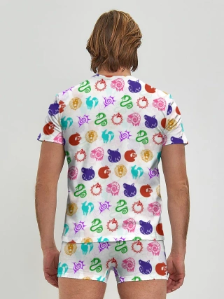 Мужские трусы с футболкой / 7 СМЕРТНЫХ ГРЕХОВ ЦВЕТНОЙ ПАТТЕРН СИМВОЛЫ