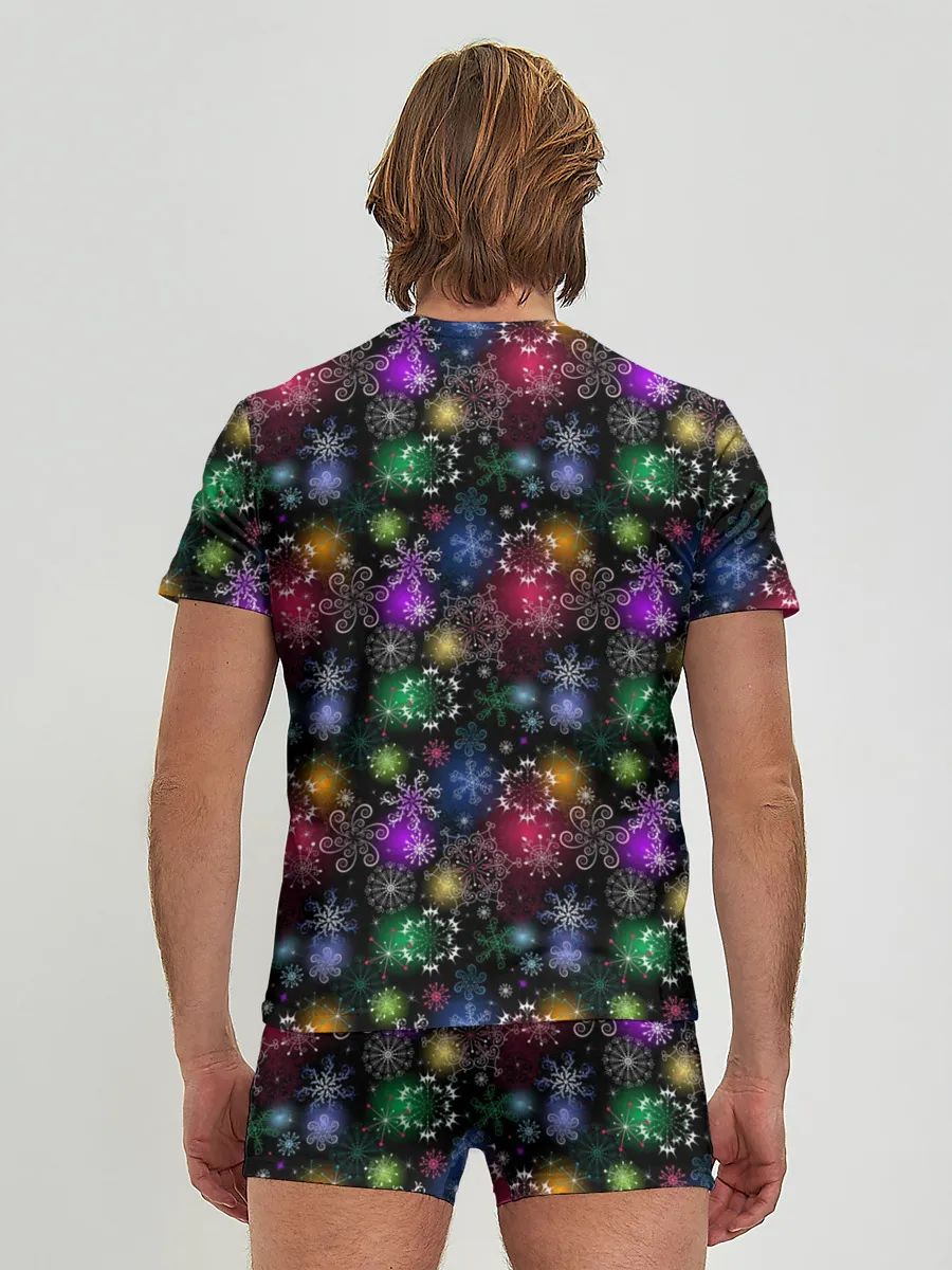 Мужские трусы с футболкой / Снежинки в разных цветах