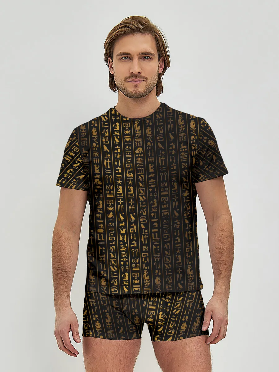 Мужские трусы с футболкой / ЕГИПЕТСКИЕ ИЕРОГЛИФЫ ЗОЛОТОМ