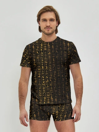 Мужские трусы с футболкой / ЕГИПЕТСКИЕ ИЕРОГЛИФЫ ЗОЛОТОМ