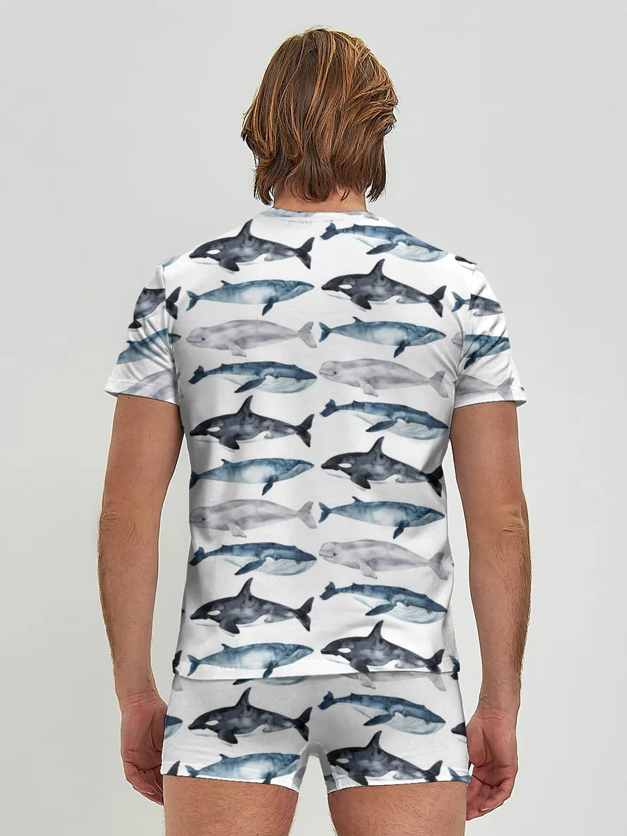 Мужские трусы с футболкой / принт с китами