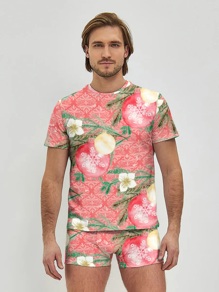 Мужские трусы с футболкой / Новогодние красные шары