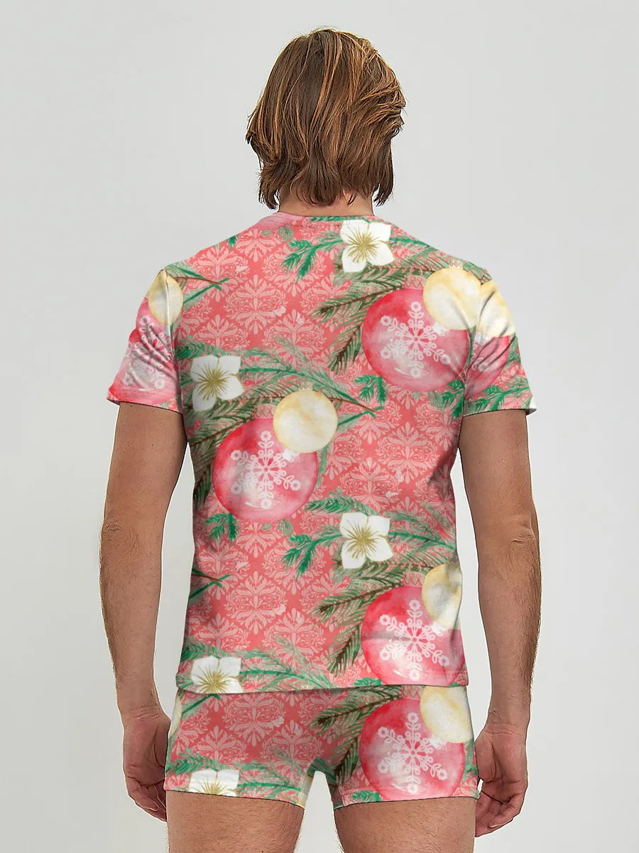 Мужские трусы с футболкой / Новогодние красные шары