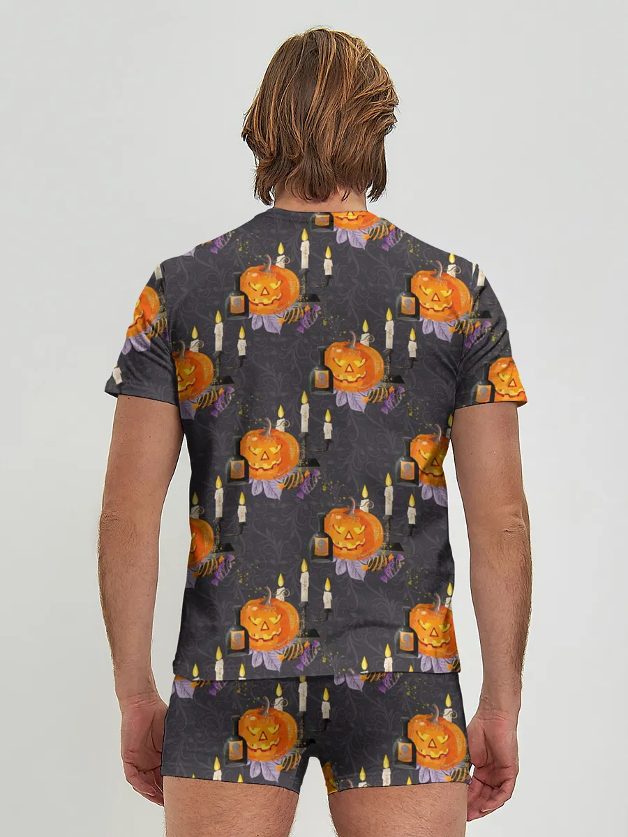 Мужские трусы с футболкой / Хэллоуин - тыквы и свечи