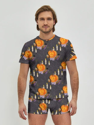 Мужские трусы с футболкой / Хэллоуин - тыквы и свечи