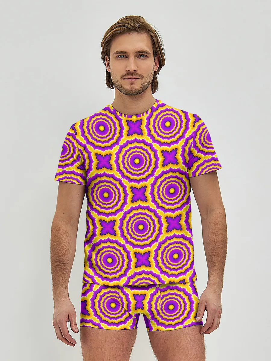 Мужские трусы с футболкой / желтые и пурпурные цветы