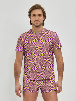 Мужские трусы с футболкой / Желто-фиолетовая иллюзия вращения